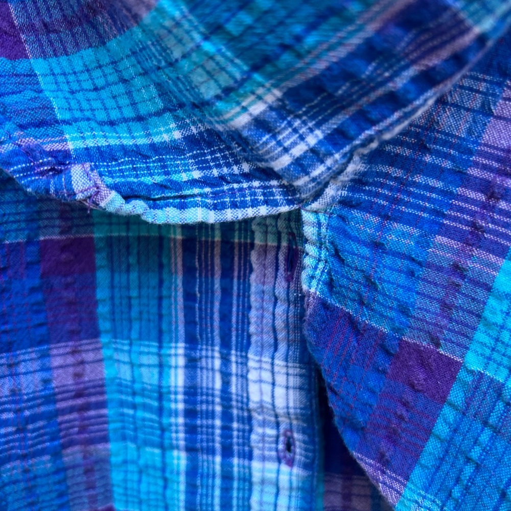 BRECKENRIDGE Petite Seersucker Plaid Button Front Shirt Top Coastal Sz XL Petite - Picture 6 of 8
